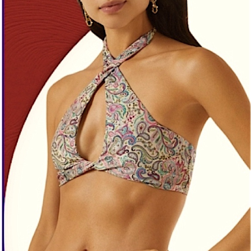 PQ Swim Aria Paisley Metallic Bikini Top Swimsuit NWT Sparkly Glitter M PilyQ